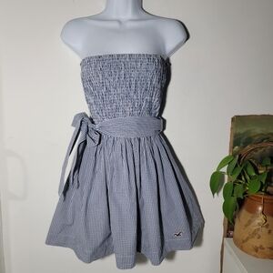 Hollister Strapless Checked With Bow Tie Dress Size M